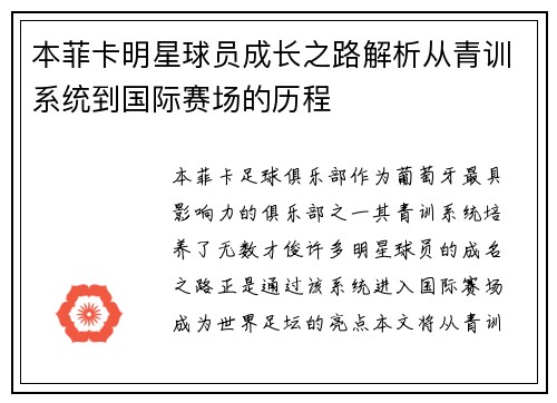 本菲卡明星球员成长之路解析从青训系统到国际赛场的历程