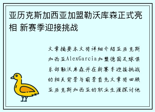 亚历克斯加西亚加盟勒沃库森正式亮相 新赛季迎接挑战